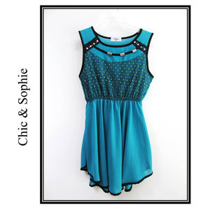 Blue Sleeveless Charm Studded Blouse